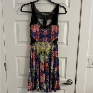 Floral Sleeveless Dress with Mesh Details